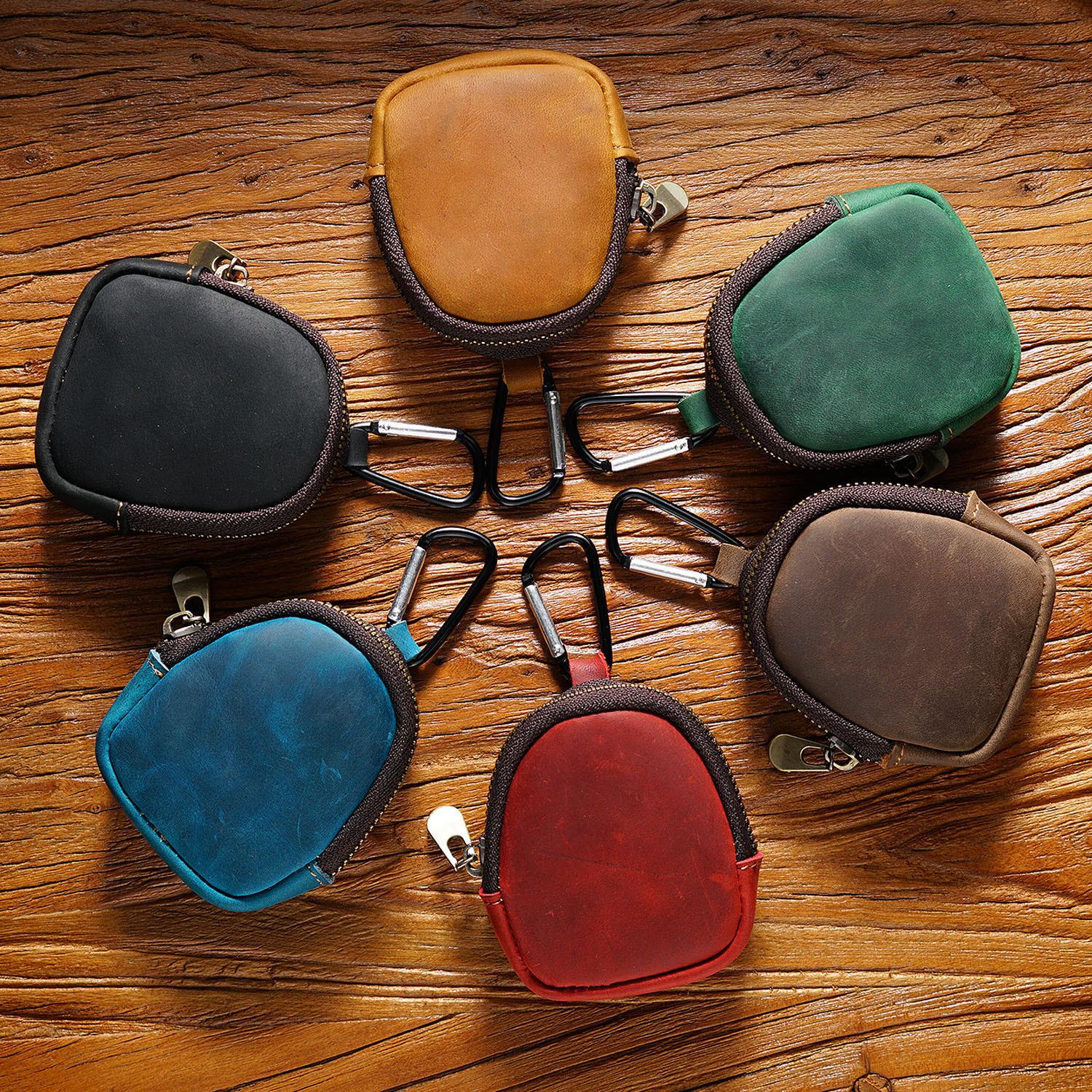 Wholesale Cowhide Zipper Shell Bag Leather Keychain